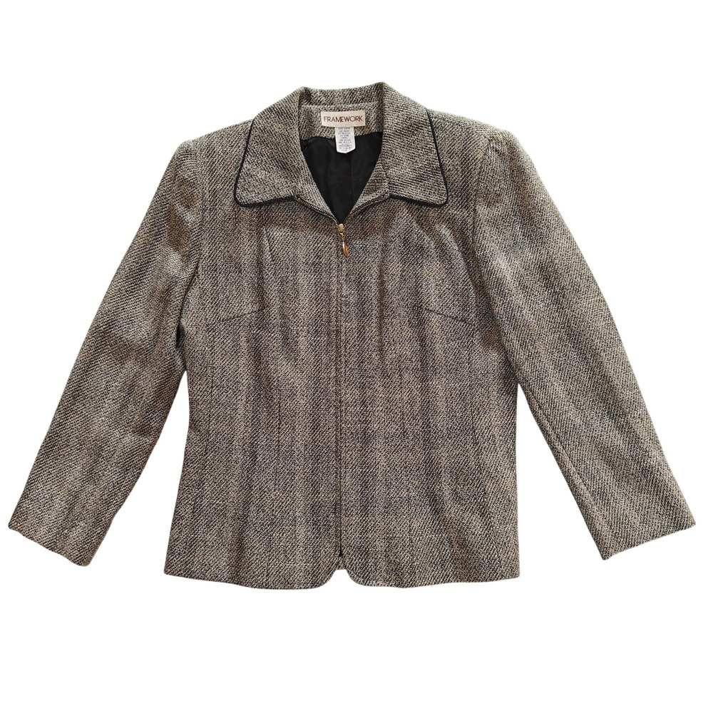 Framework Vintage Womens Size 6 Zip Front Blazer Jacket Gray Tweed Textured USA